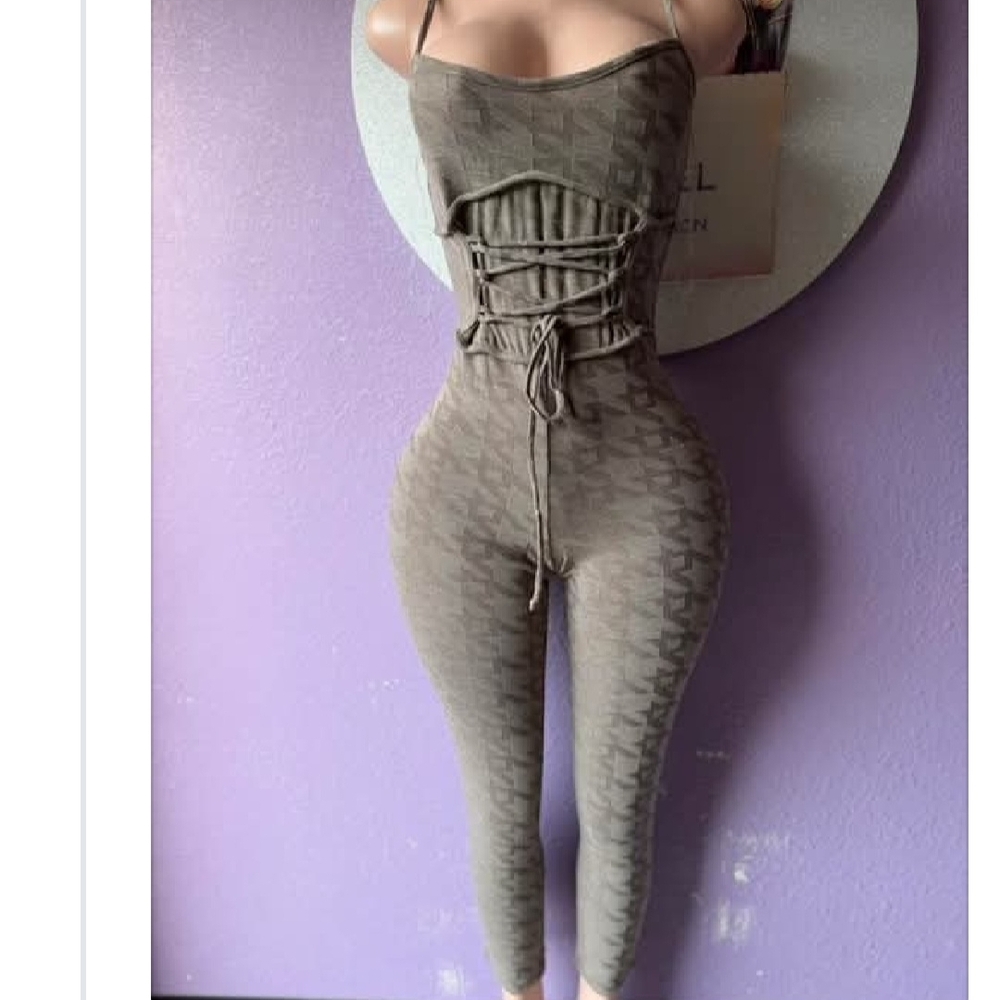 Women’s Olive Lace-Up Jumpsuit